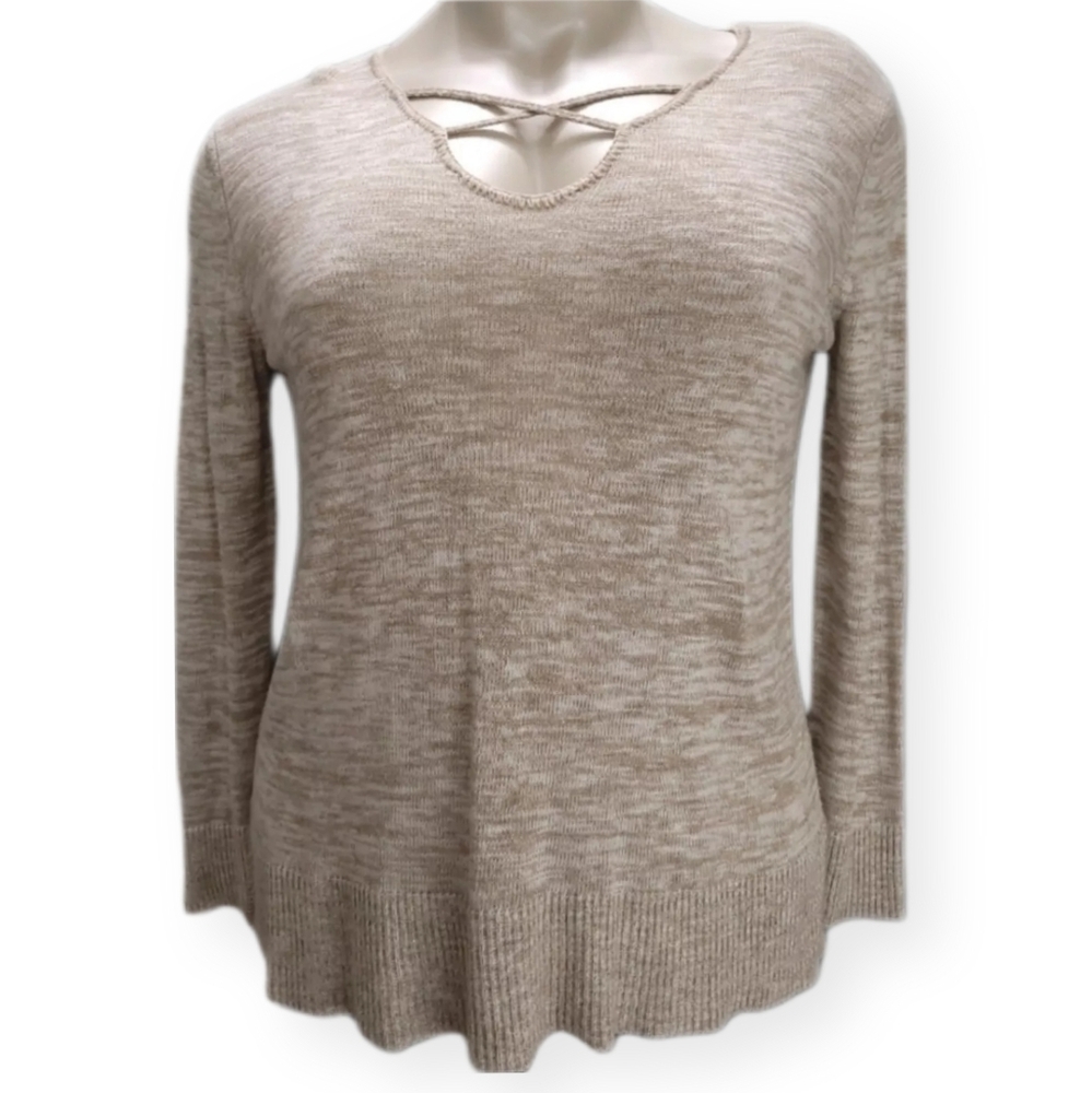 August Mist Sweater Womens XXL Tan Marled Long Sleeve V-Neck Pullover Stitch Fix